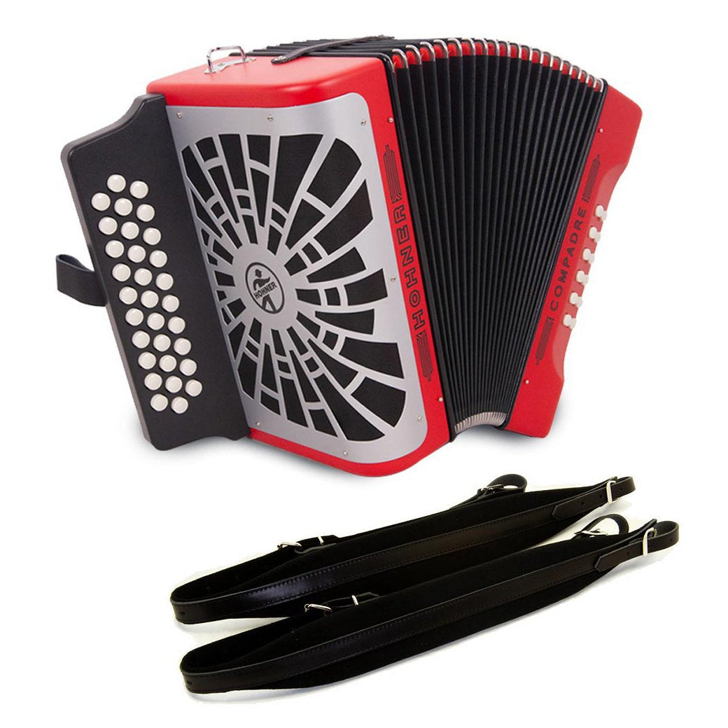 Hohner Compadre EAD Red with Gray Grill and Cantabella Straps Bundle-accordion-Hohner- Hermes Music