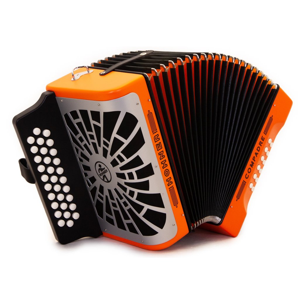 Hohner Compadre GCF Orange with Gray Grill and Cantabella Straps Bundle-accordion-Hohner- Hermes Music