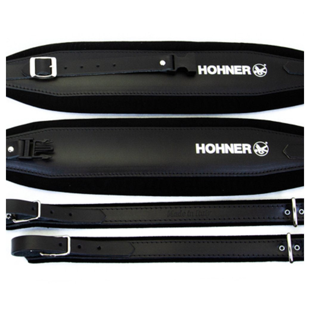 Hohner Extra Large Accordion Straps Black on Black Leather and Velvet-accessories-Hohner- Hermes Music