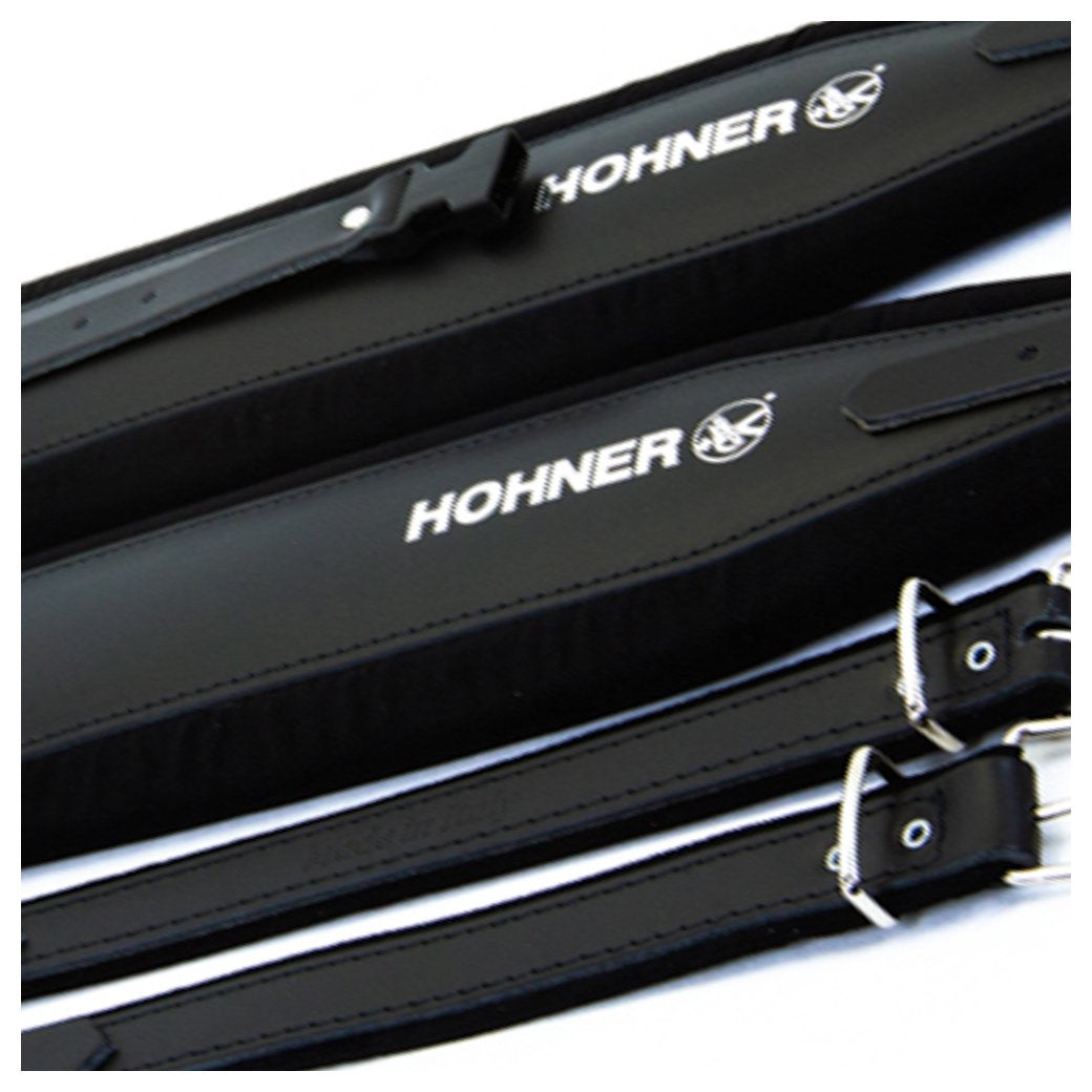 Hohner Extra Large Accordion Straps Black on Black Leather and Velvet-accessories-Hohner- Hermes Music