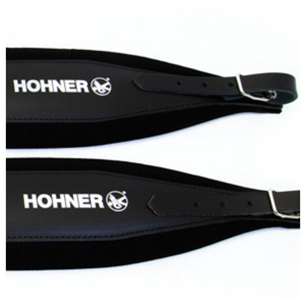 Hohner Extra Large Accordion Straps Black on Black Leather and Velvet-accessories-Hohner- Hermes Music