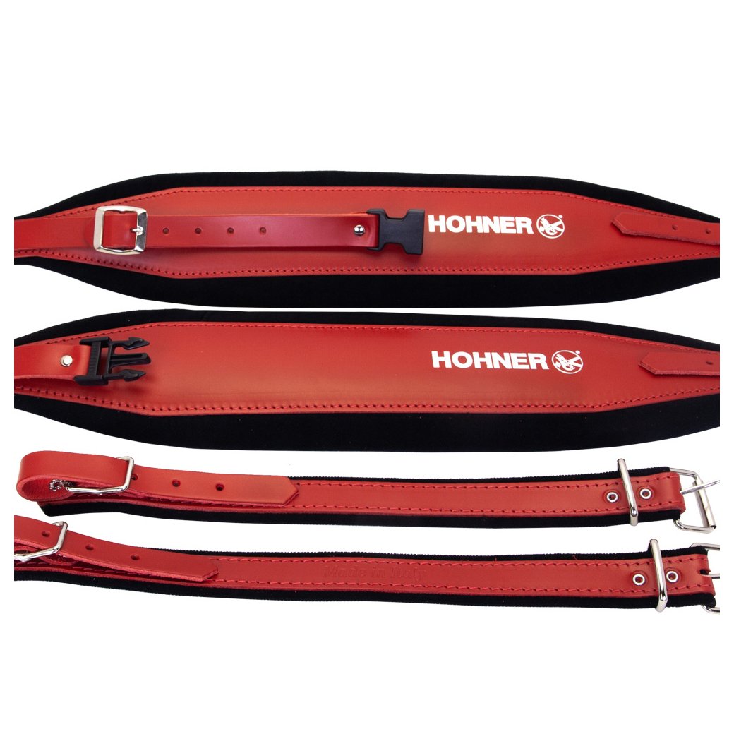 Hohner Extra Large Accordion Straps Red on Black Leather and Velvet-accessories-Hohner- Hermes Music