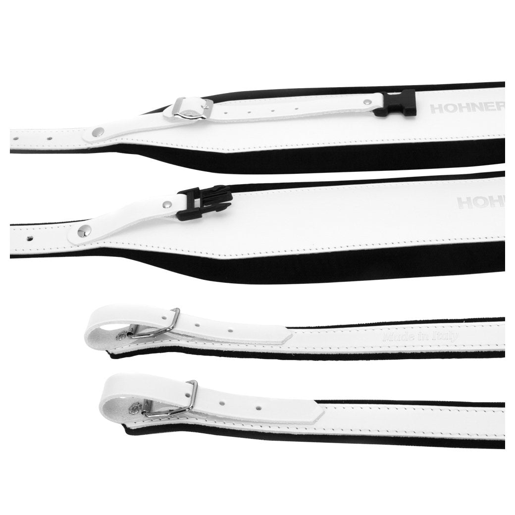 Hohner Extra Large Accordion Straps White on Black Leather and Velvet-accessories-Hohner- Hermes Music