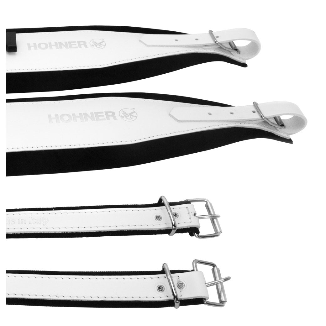 Hohner Extra Large Accordion Straps White on Black Leather and Velvet-accessories-Hohner- Hermes Music