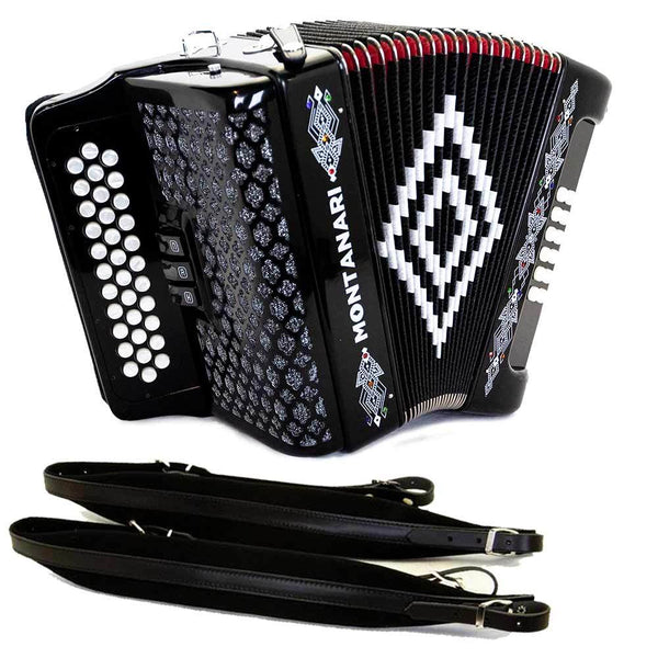 Montanari 3412 3 Switch Accordion FBE Black with Cantabella Straps Bundle-bundle-Hermes Music- Hermes Music