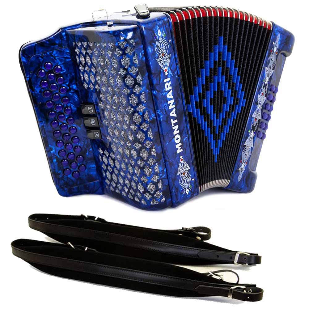 Montanari 3412 3 Switch Accordion FBE Blue and Cantabella Straps Bundle-bundle-Hermes Music- Hermes Music