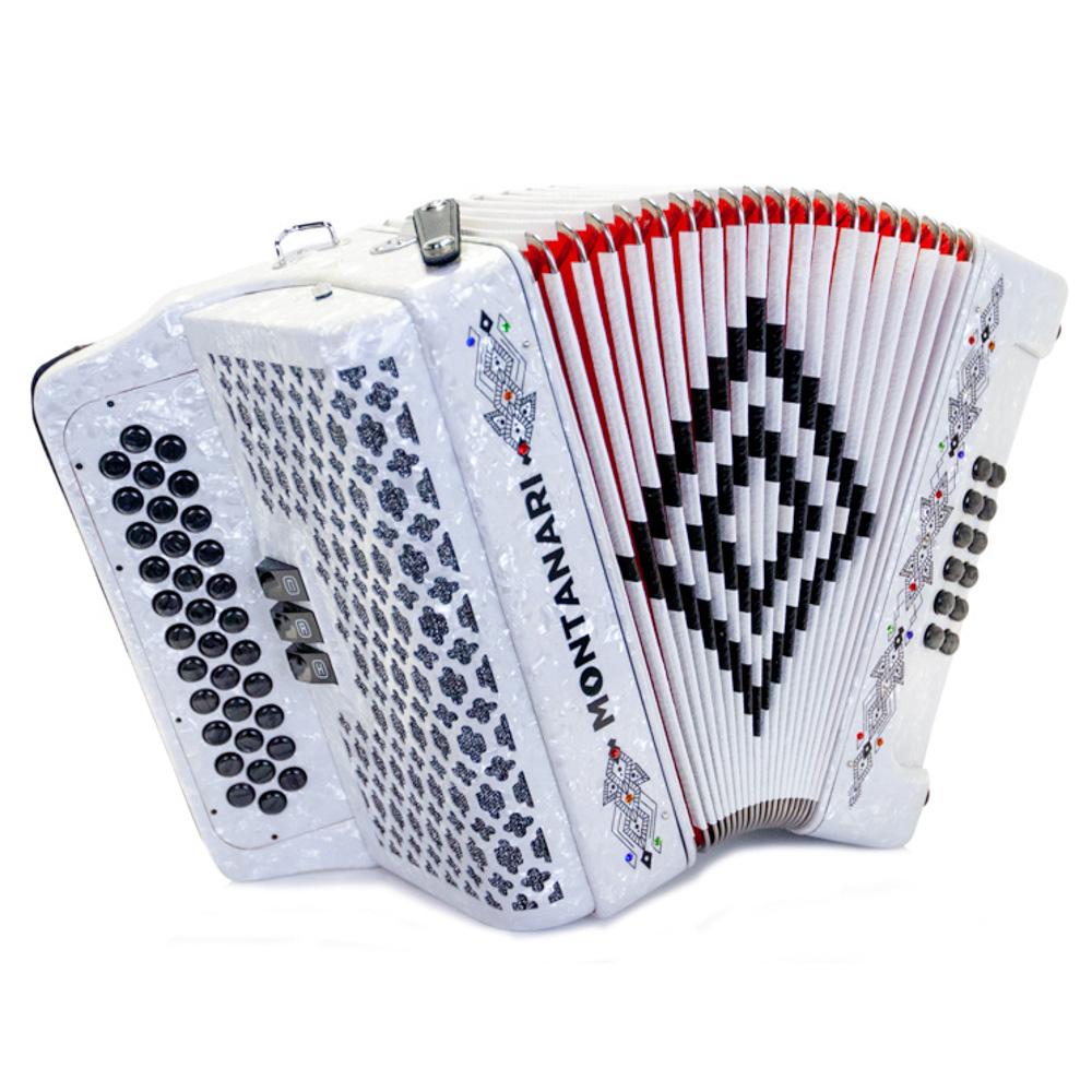 Montanari 3412 3 Switch Accordion FBE White Accordion and Cantabella Straps Bundle-accordion-Hermes Music- Hermes Music