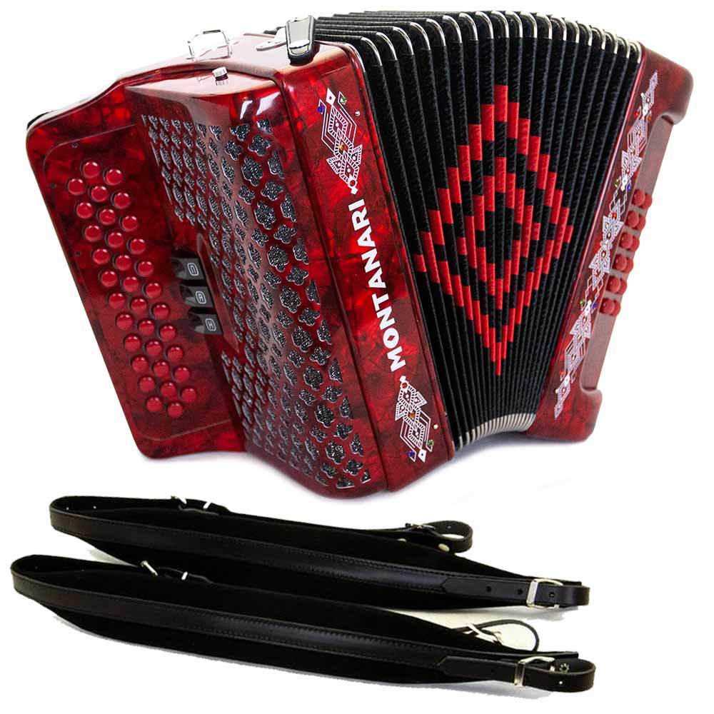 Montanari 3412 3 Switch FBE Red Accordion and Cantabella Straps Bundle-accordion-Hermes Music- Hermes Music