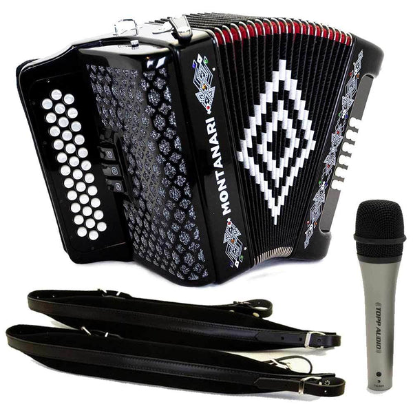 Montanari 3412 Accordion 3 Switch EAD Black Includes Cantabella Straps and Microphone-bundle-Montanari- Hermes Music