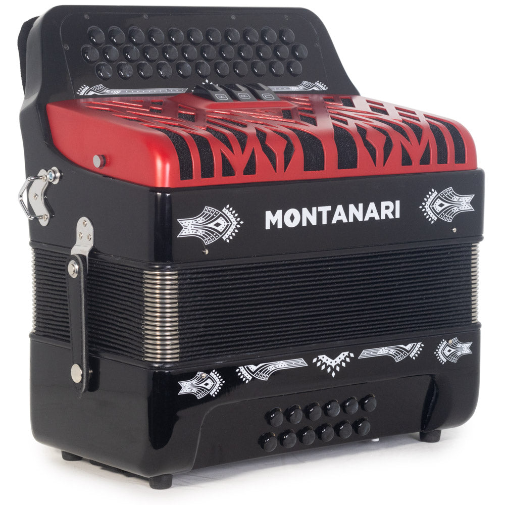 Montanari CM II Accordion 3 Switch 3412 FBE Black with Red-accordion-Montanari- Hermes Music