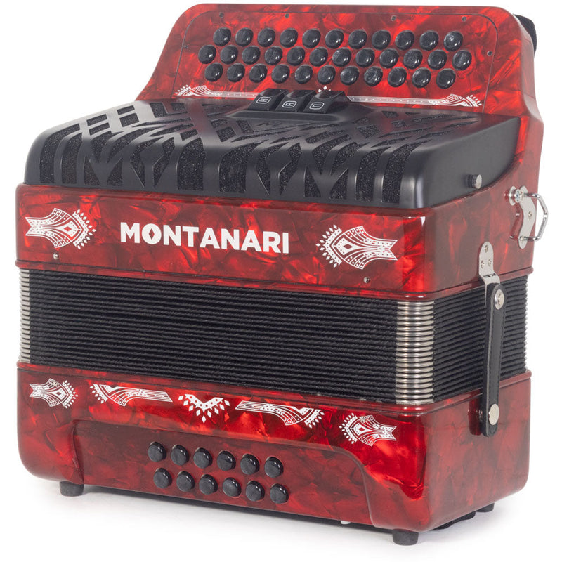 Montanari CM II Accordion 3 Switch 3412 FBE Red-accordion-Montanari- Hermes Music