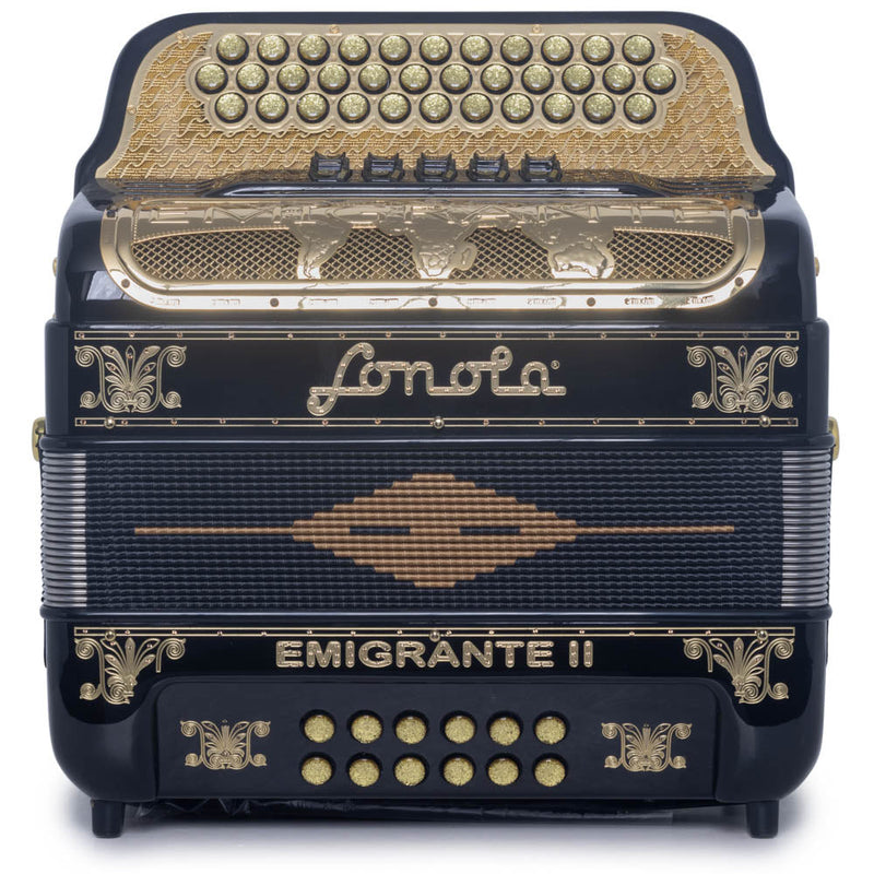 Sonola Emigrante II Accordion 5 Switch FBE Black with Gold-accordion-Sonola- Hermes Music