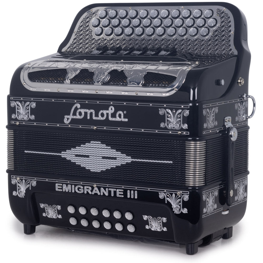 Sonola Emigrante III Accordion 6 Switch FBE/EAD Black with Silver-accordion-Sonola- Hermes Music