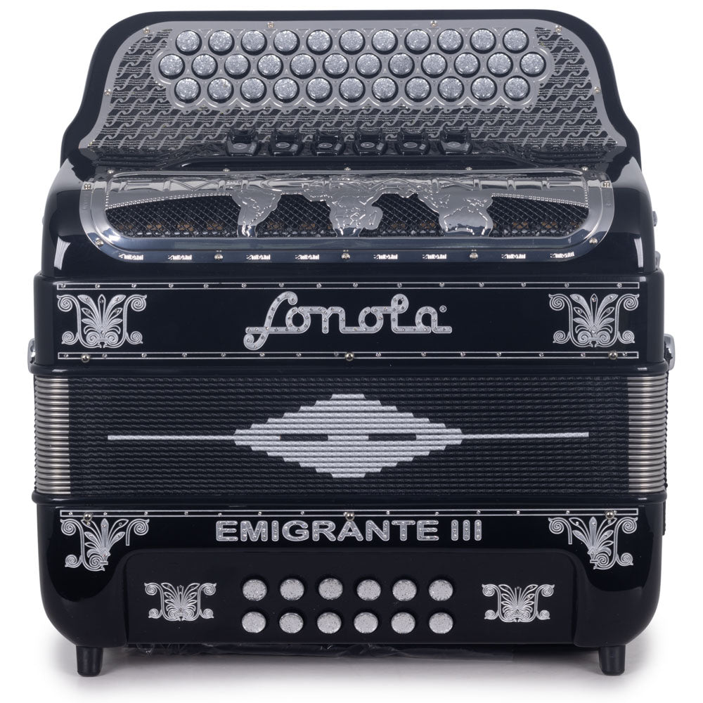 Sonola Emigrante III Accordion 6 Switch FBE/EAD Black with Silver-accordion-Sonola- Hermes Music