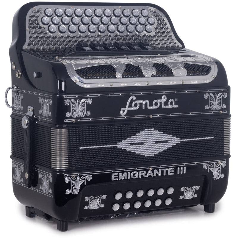Sonola Emigrante III Accordion 6 Switch FBE/EAD Black with Silver-accordion-Sonola- Hermes Music