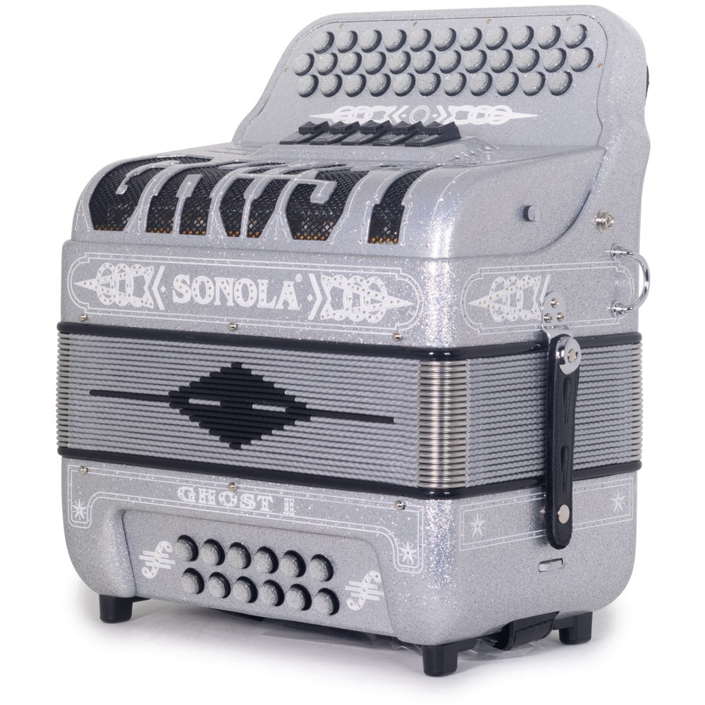 Sonola Ghost II Ultralight Accordion 5 Switch FBE Silver Glitter-Accordions & Concertinas-Sonola- Hermes Music