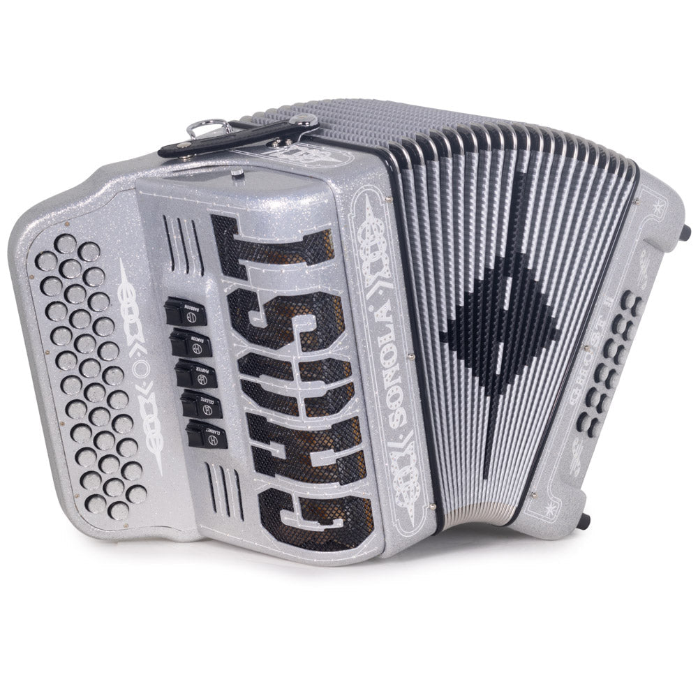 Sonola Ghost II Ultralight Accordion 5 Switch FBE Silver Glitter-Accordions & Concertinas-Sonola- Hermes Music