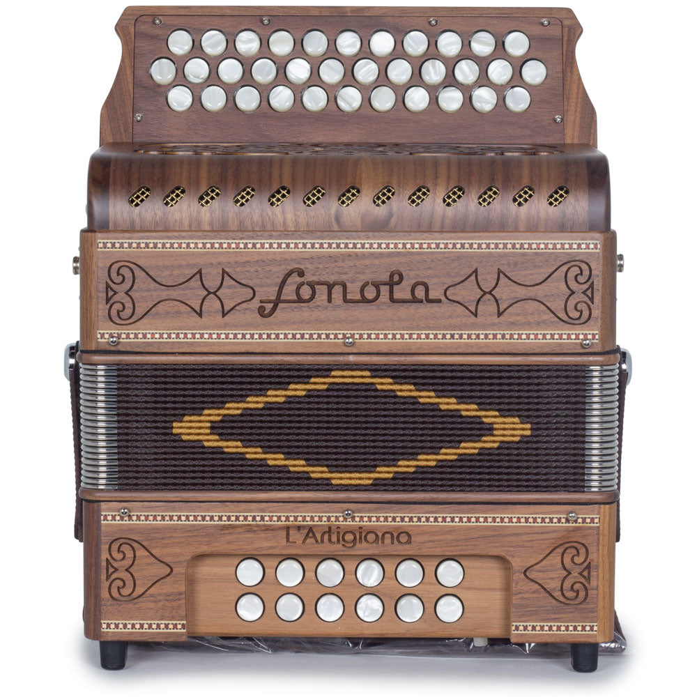 Sonola L'Artigiana Accordion No Switch FBE Wood with Gold Grill-accordion-Sonola- Hermes Music