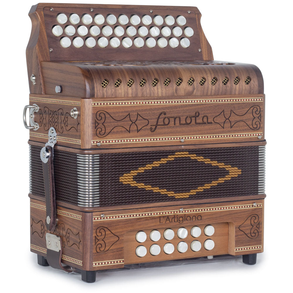 Sonola L'Artigiana Accordion No Switch FBE Wood with Gold Grill-accordion-Sonola- Hermes Music