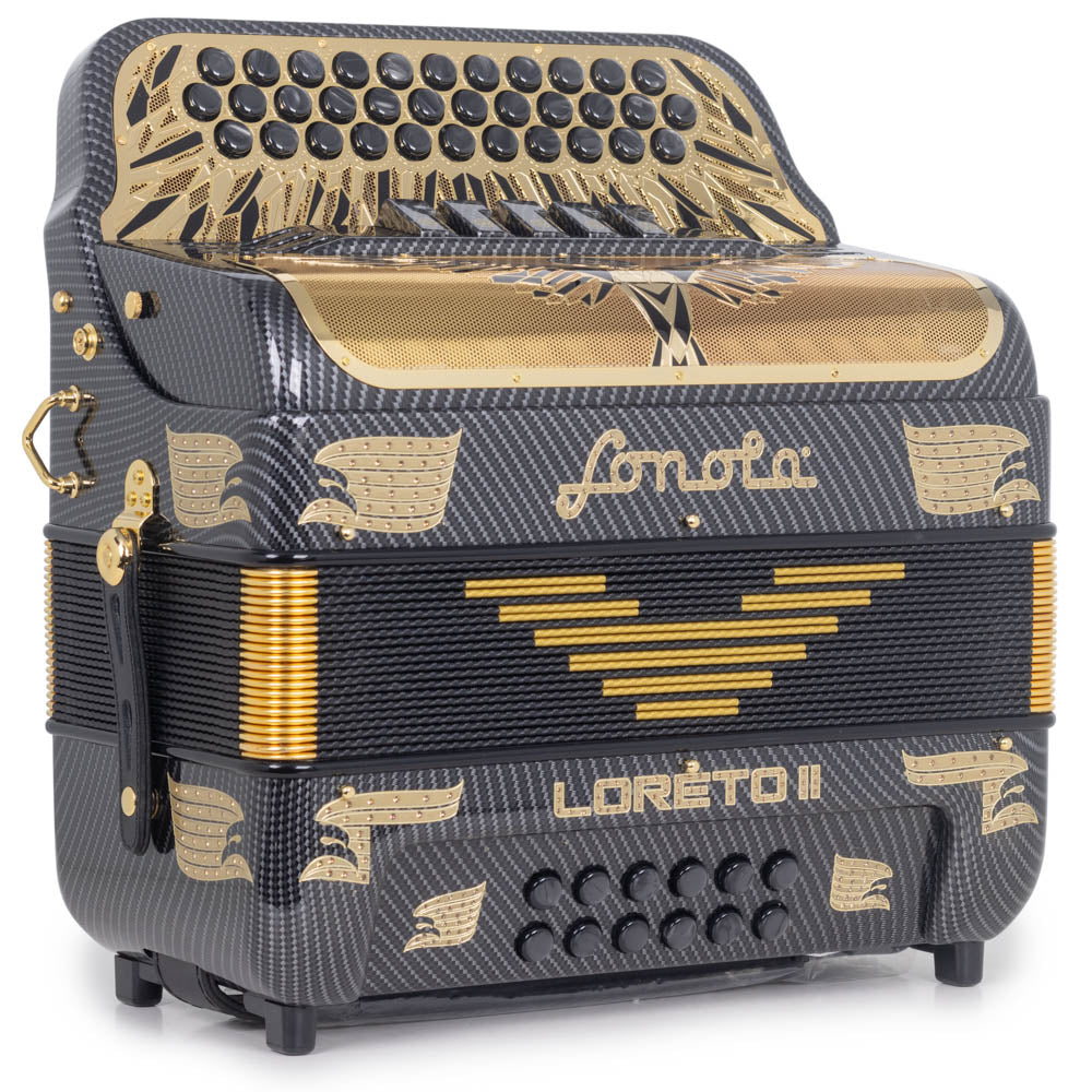 Sonola Loreto II Accordion 5 Switch FBE Glossy Gray with Gold Carbon-accordion-Sonola- Hermes Music