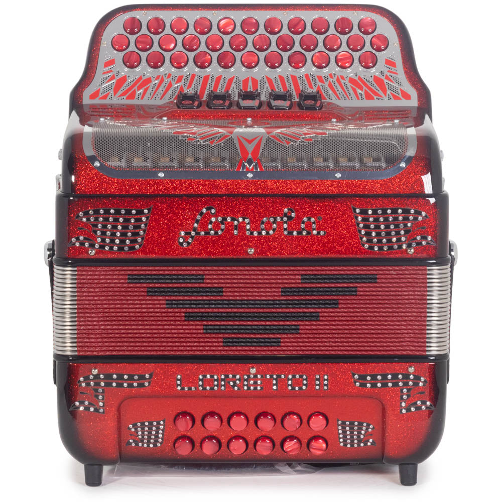 Sonola Loreto II Compact II Accordion 5 Switch FBE Red Glitter with Black-accordion-Sonola- Hermes Music