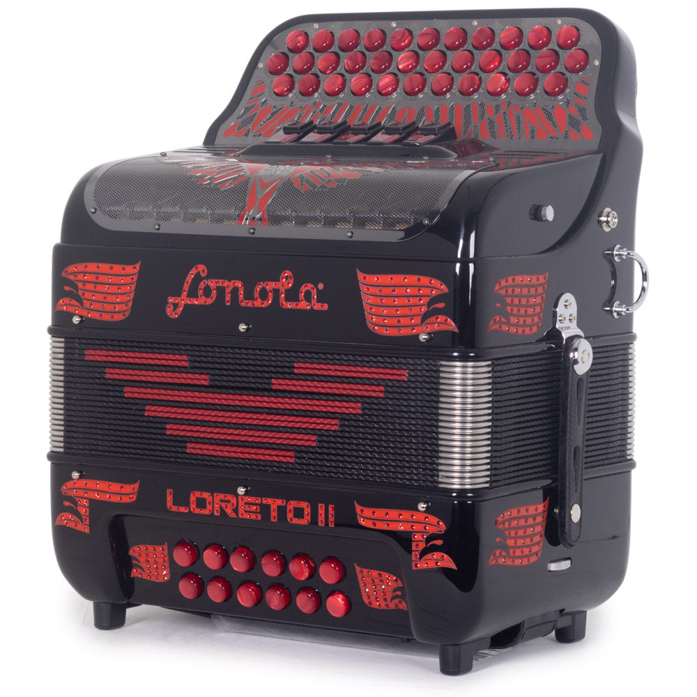 Sonola Loreto II Ultra Compact Accordion 5 Switch FBE Black with Red-Accordions & Concertinas-Sonola- Hermes Music