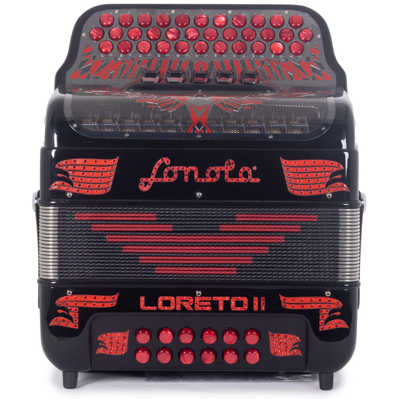 Sonola Loreto II Ultra Compact Accordion 5 Switch FBE Black with Red-Accordions & Concertinas-Sonola- Hermes Music