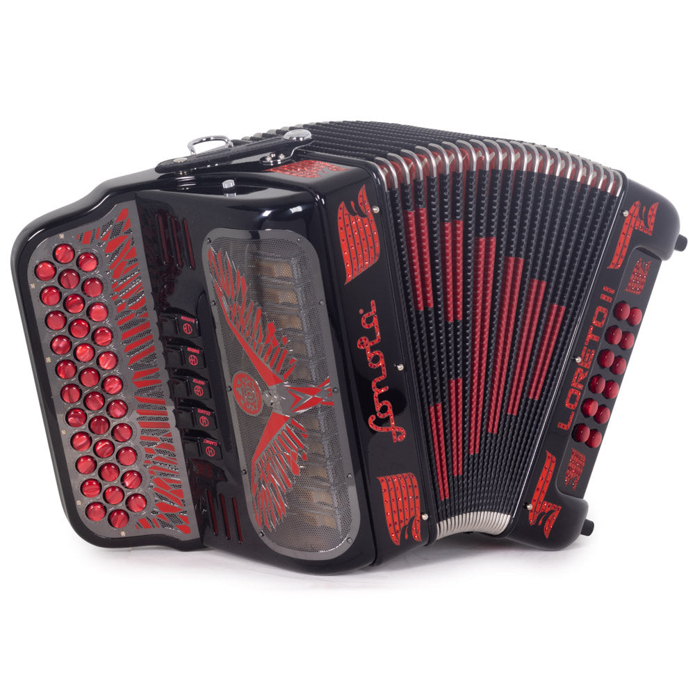 Sonola Loreto II Ultra Compact Accordion 5 Switch FBE Black with Red-Accordions & Concertinas-Sonola- Hermes Music