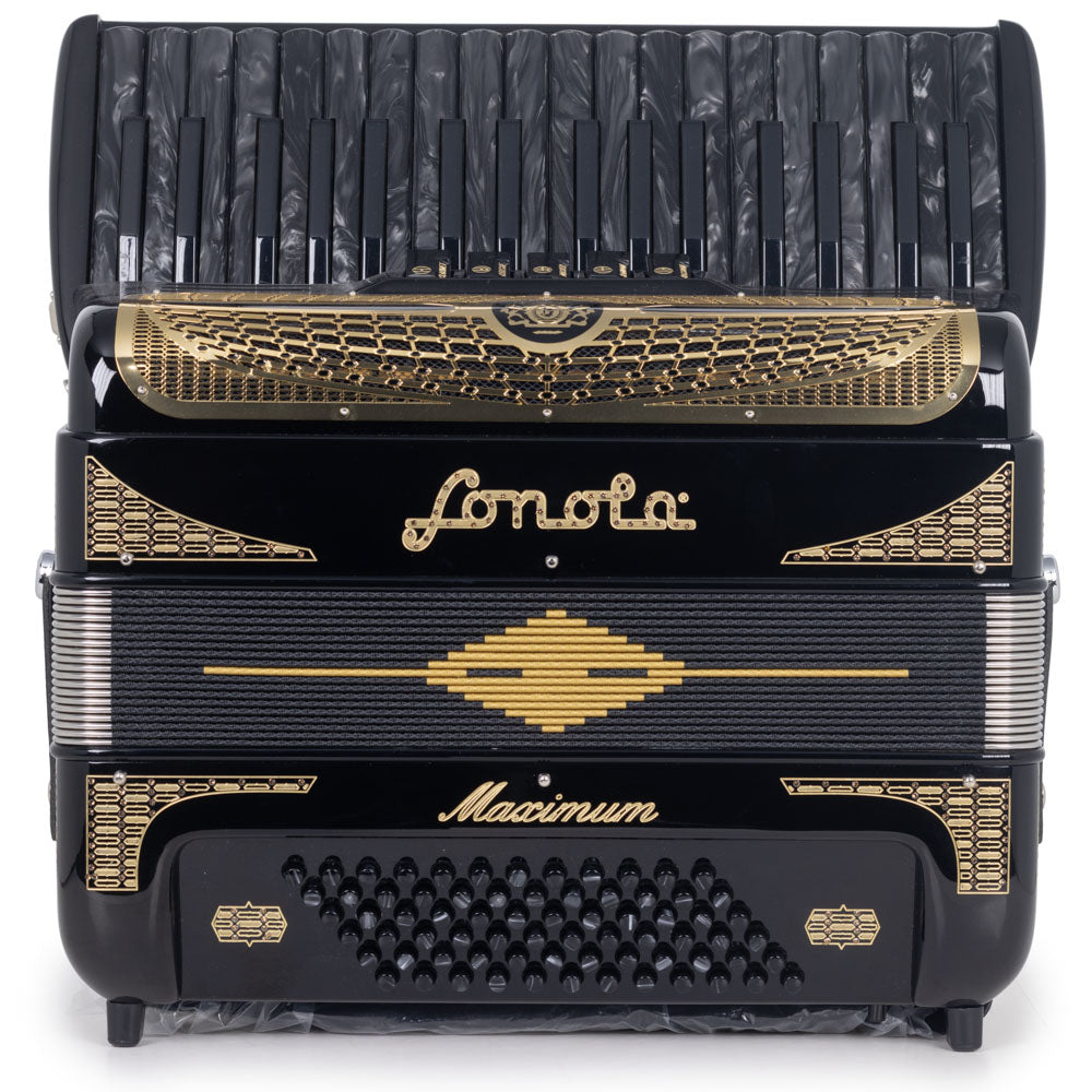 Sonola Maximum Piano Accordion 5 Switch Black with Gold-accordion-Sonola- Hermes Music