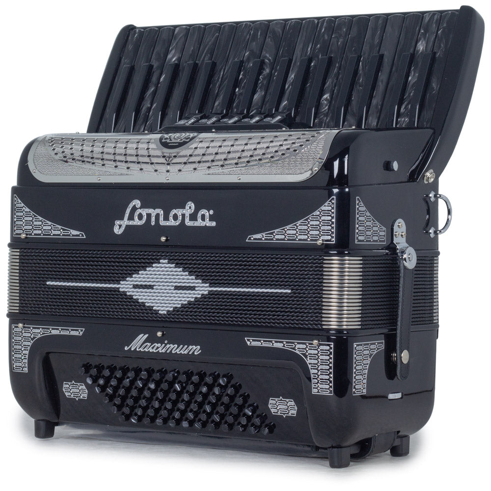 Sonola Maximum Piano Accordion 5 Switch Glossy Black with White Designs-accordion-Sonola- Hermes Music