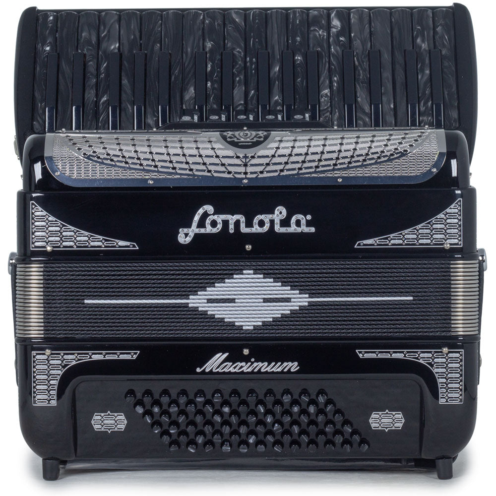 Sonola Maximum Piano Accordion 5 Switch Glossy Black with White Designs-accordion-Sonola- Hermes Music