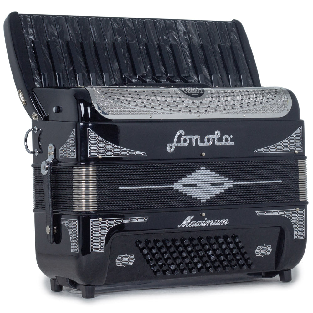 Sonola Maximum Piano Accordion 5 Switch Glossy Black with White Designs-accordion-Sonola- Hermes Music