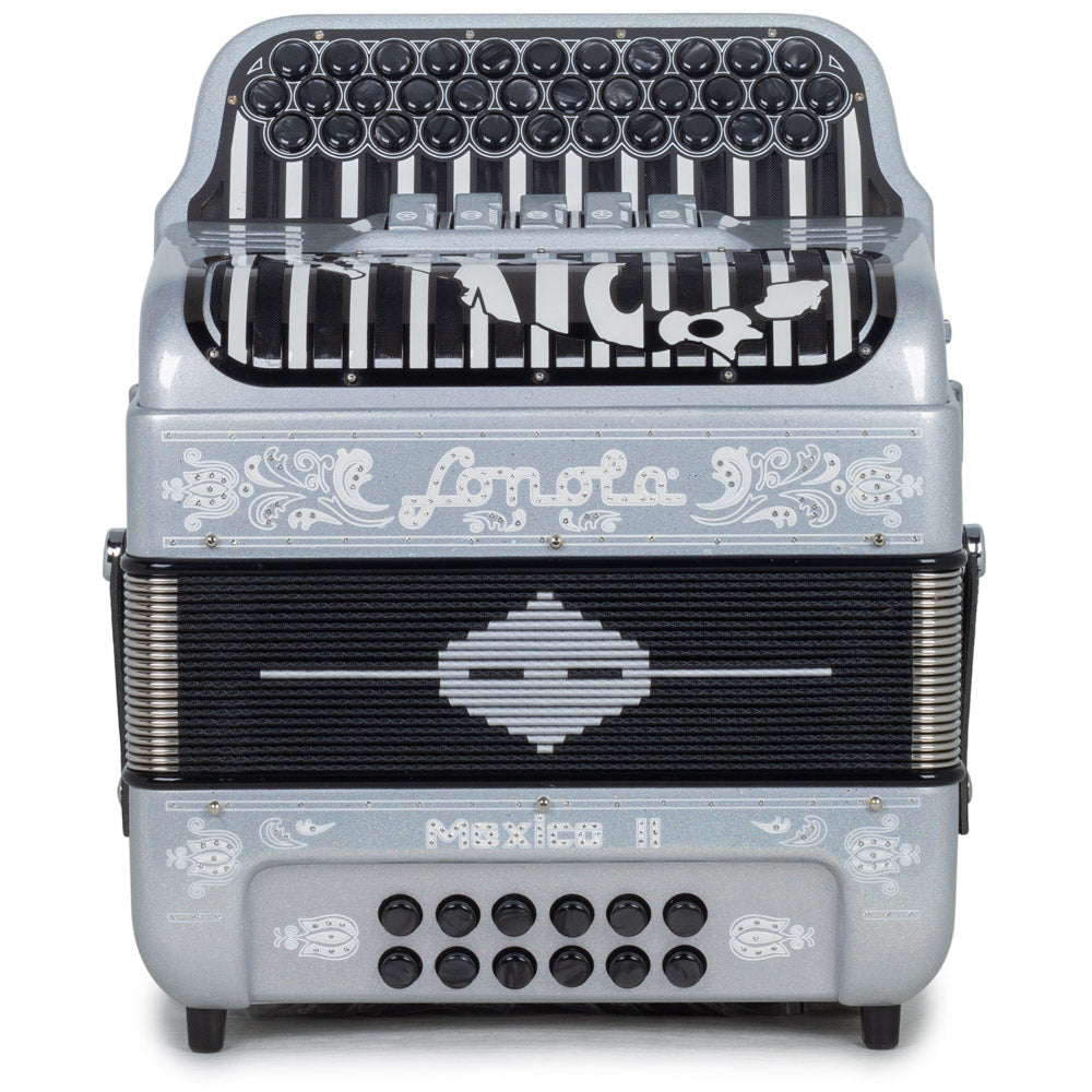 Sonola Mexico II Ultra Compact Accordion 5 Switch EAD Silver Tinsel with White Designs-accordion-Sonola- Hermes Music