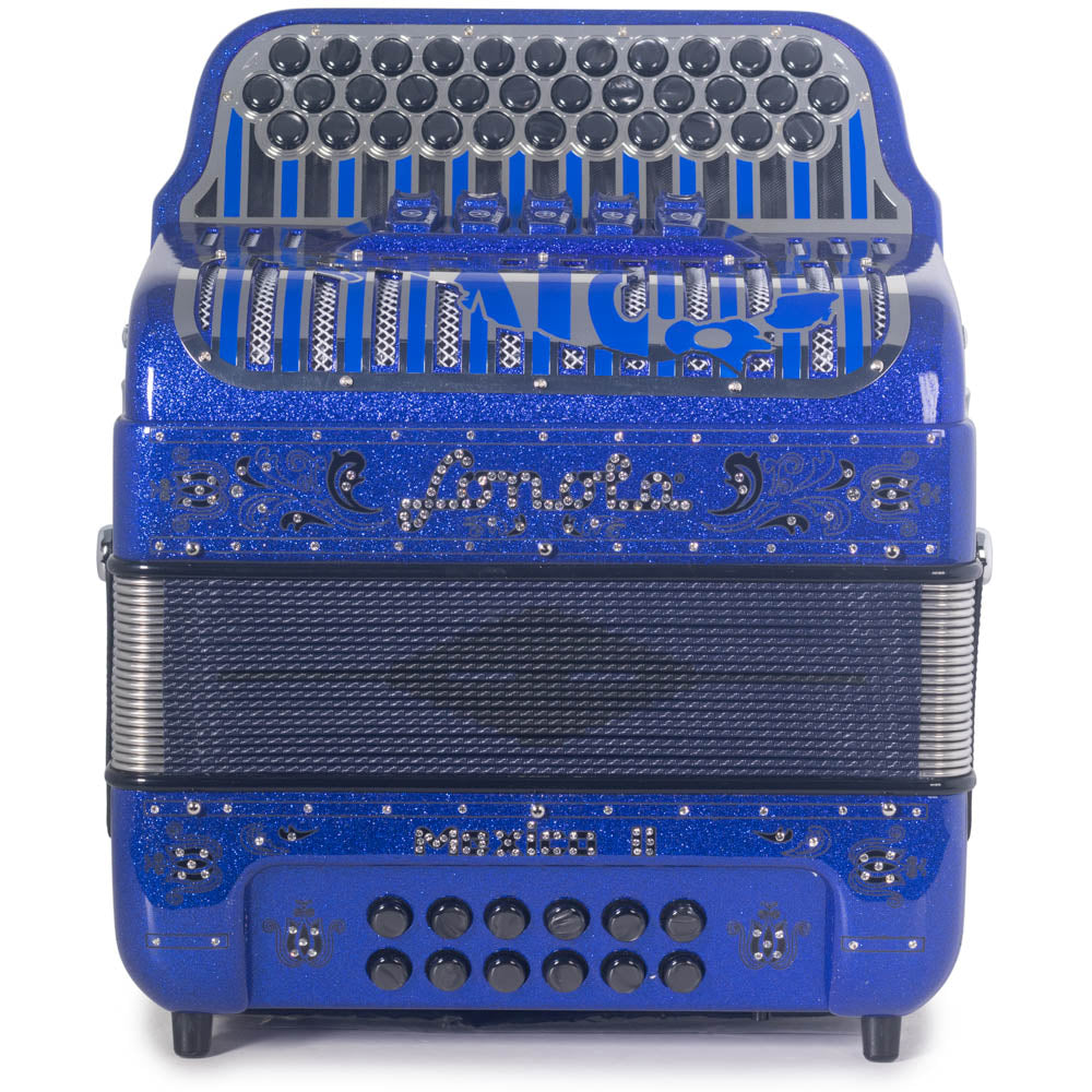 Sonola Mexico II Ultra Compact Accordion EAD 5 Switches Blue Glitter with Black-Accordions & Concertinas-Sonola- Hermes Music