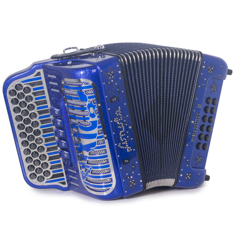 Sonola Mexico II Ultra Compact Accordion FBE 5 Switch Blue Glitter with Black-Accordions & Concertinas-Sonola- Hermes Music