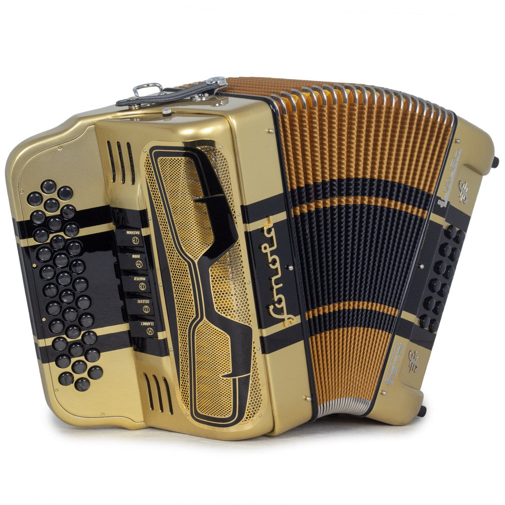 Sonola Pista Lux Accordion 5 Switch EAD Gold and Black-accordion-Sonola- Hermes Music