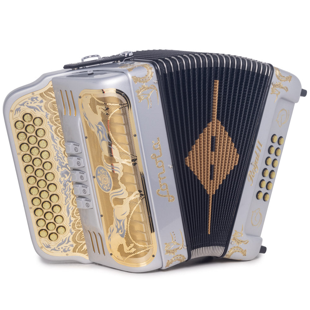 Sonola Royal II Accordion 5 Switch EAD Silver with Gold-accordion-Sonola- Hermes Music