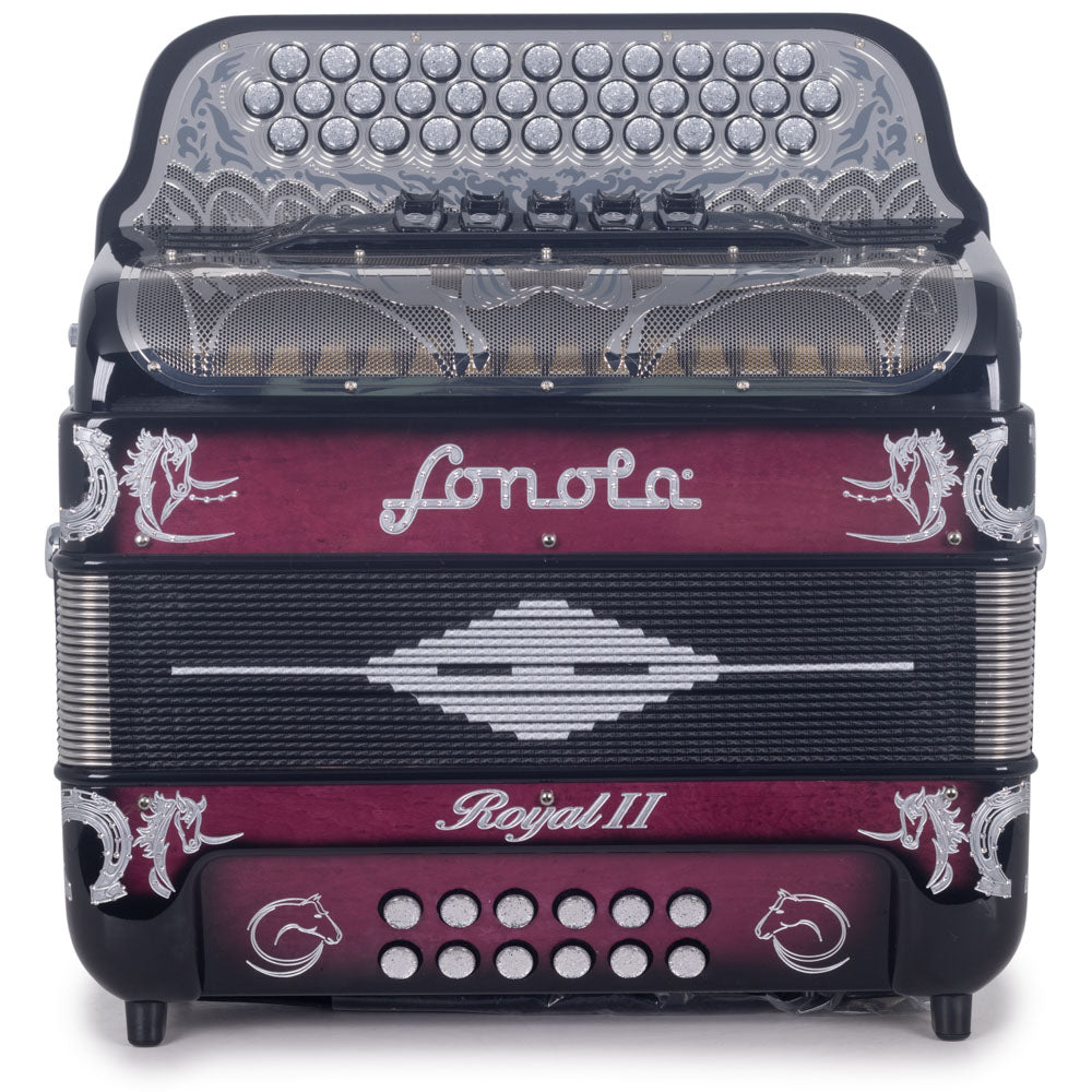 Sonola Royal II Accordion 5 Switch FBE Black with Maroon and Silver-accordion-Sonola- Hermes Music