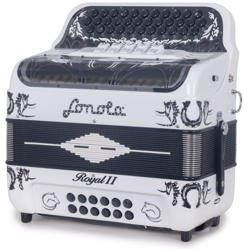 Sonola Royal II Accordion 5 Switch FBE White with Black-accordion-Sonola- Hermes Music