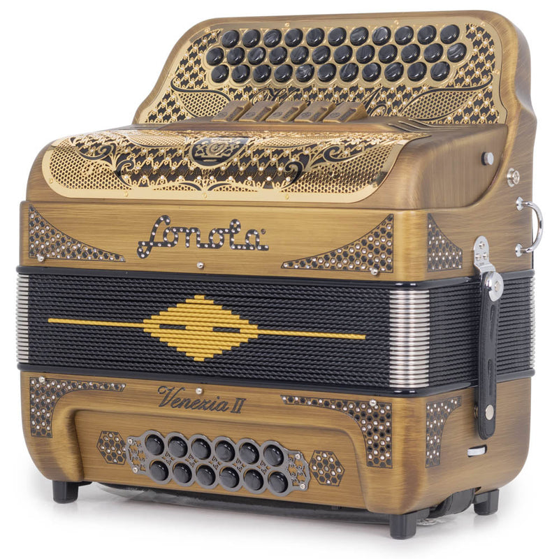 Sonola Venezia II Accordion 5 Switch FBE Matte Gold With Black-accordion-Sonola- Hermes Music