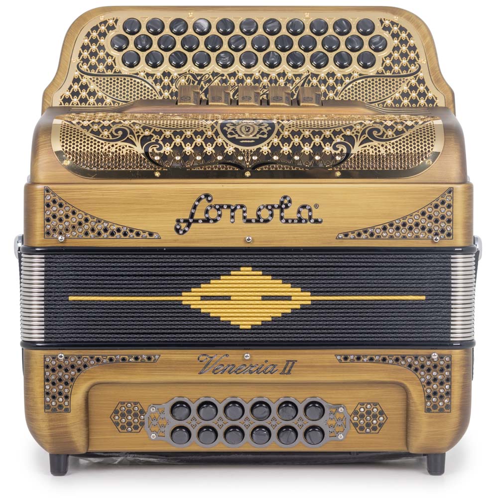 Sonola Venezia II Accordion 5 Switch FBE Matte Gold With Black-accordion-Sonola- Hermes Music