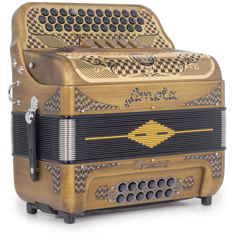 Sonola Venezia II Accordion 5 Switch FBE Matte Gold With Black-accordion-Sonola- Hermes Music