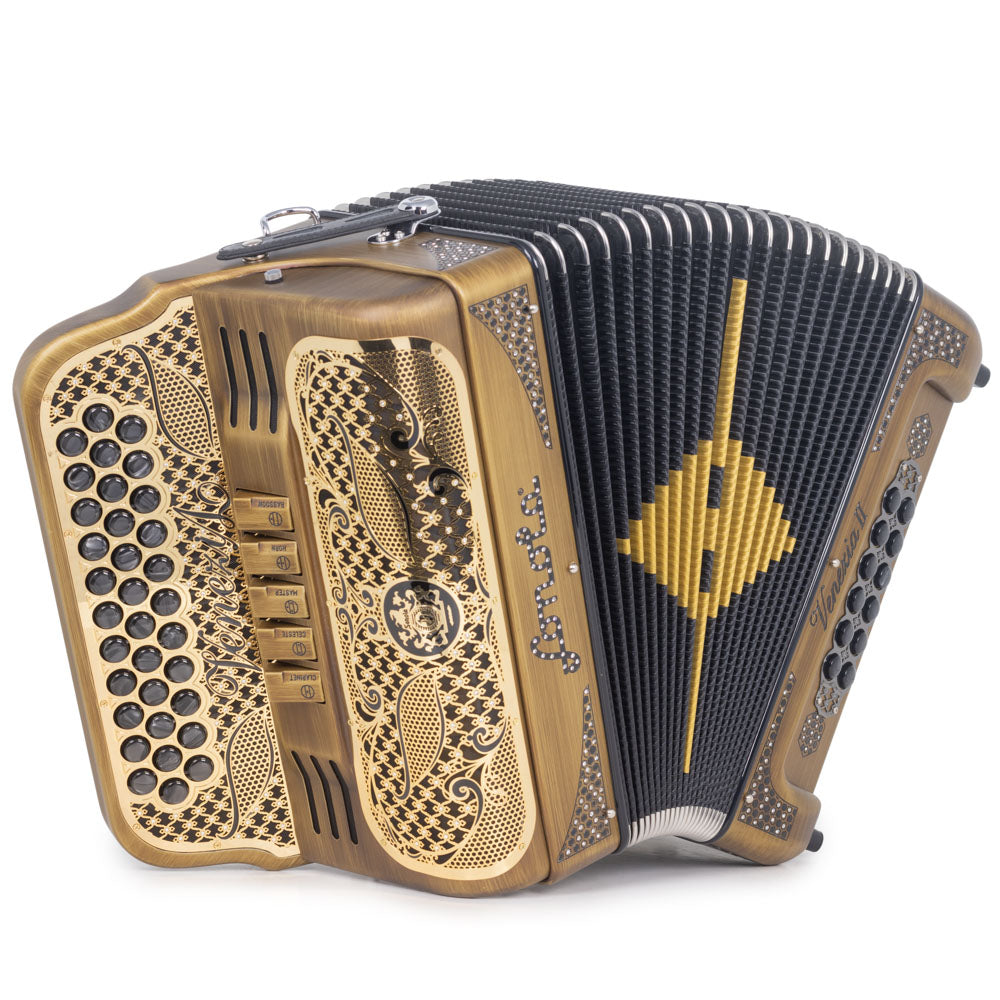 Sonola Venezia II Accordion 5 Switch FBE Matte Gold With Black-accordion-Sonola- Hermes Music