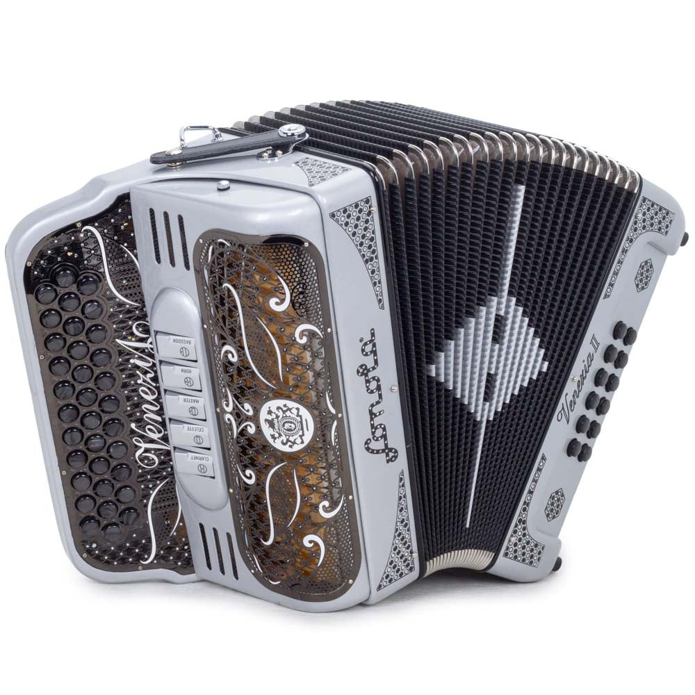 Venezia II Accordion 5 Switches FBE Silver with Black-accordion-Sonola- Hermes Music